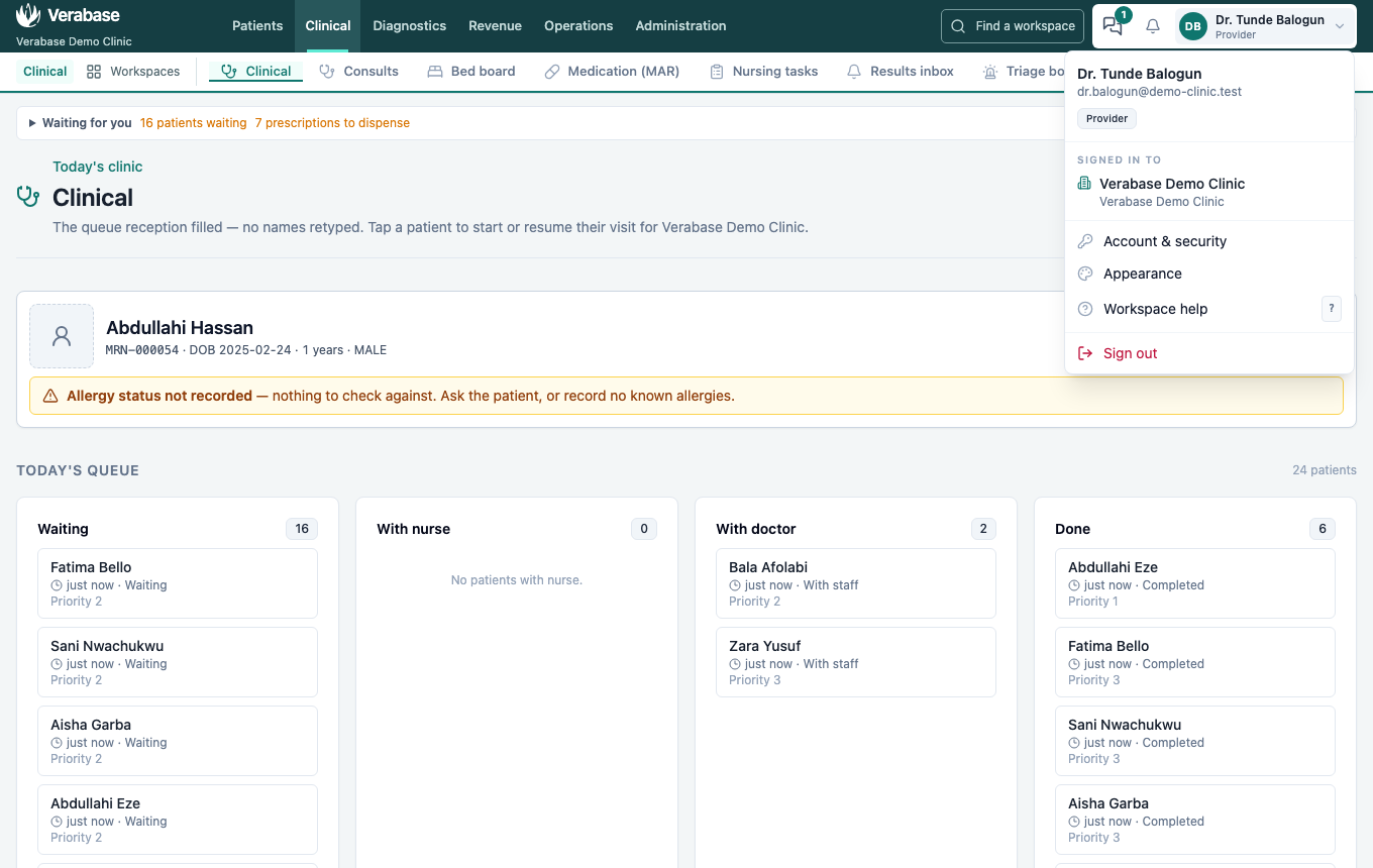 The account menu with Account & security