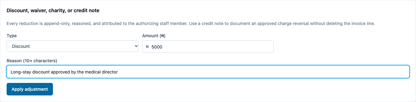 A discount with its reason