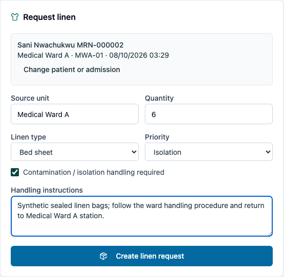 Named admission and handling instructions