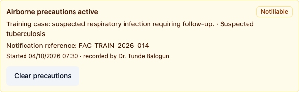 Provider's notifiable infection-control entry