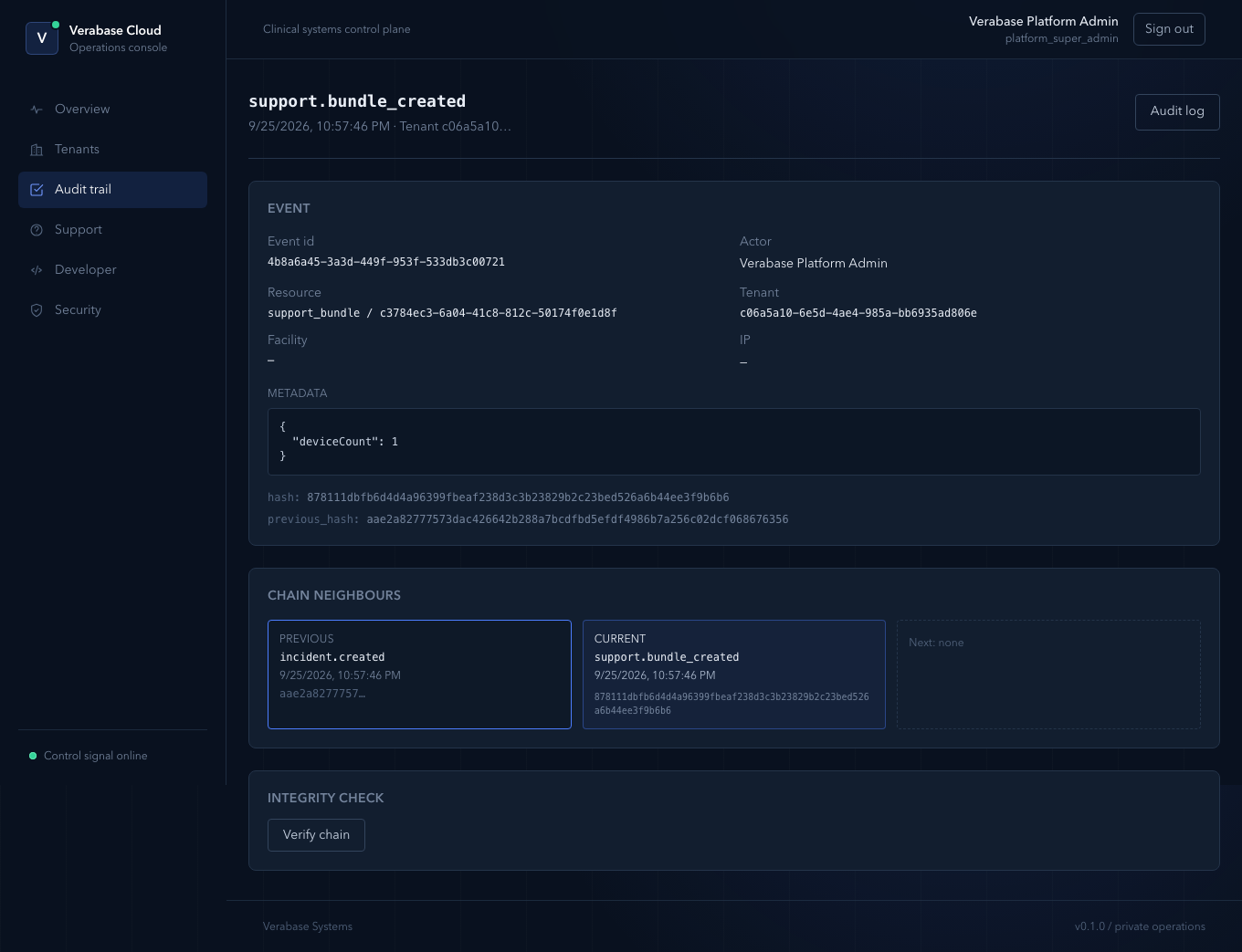 A device.registered event with its chain neighbours