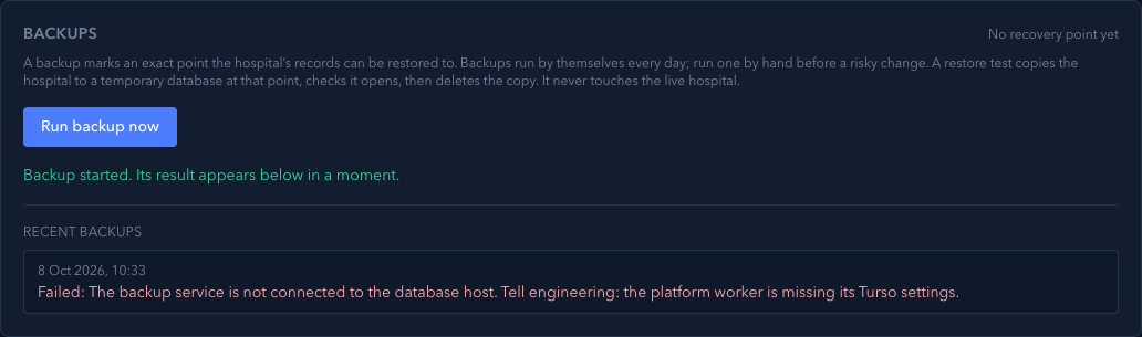 A failed backup says why and who must act