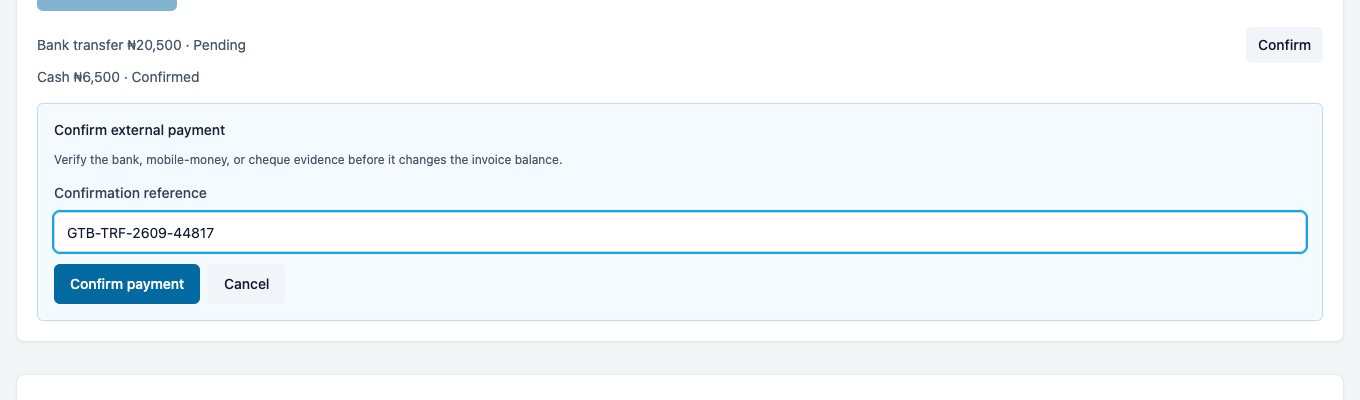 Confirming a transfer