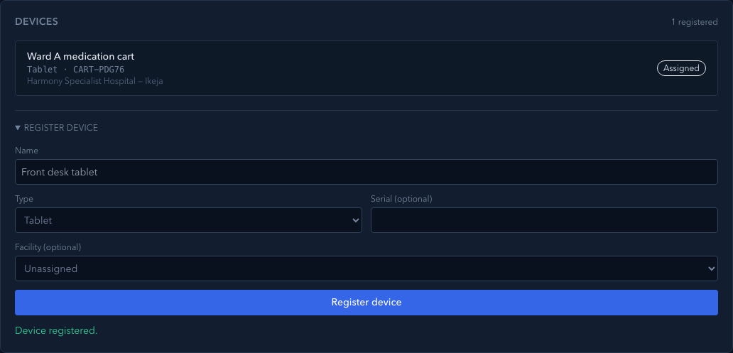 The device listed on the tenant