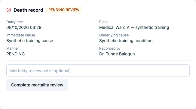 Provider death record with attribution