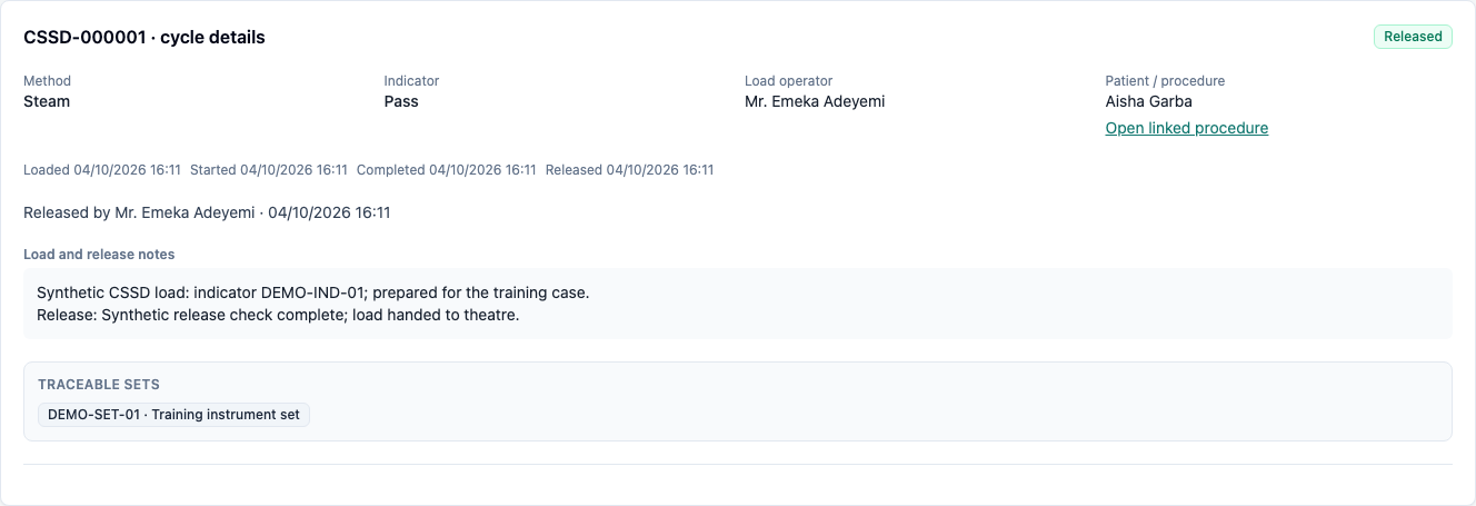 Released load with retained staff attribution and notes