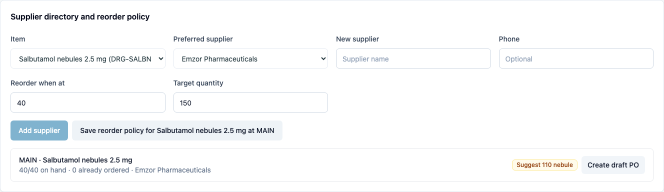 A reorder suggestion