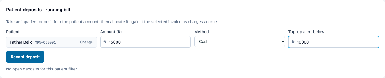 Taking a deposit