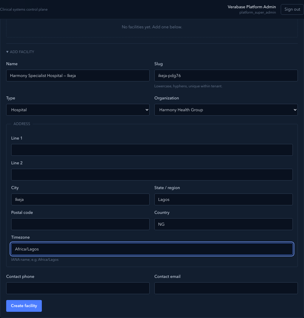 Add facility form