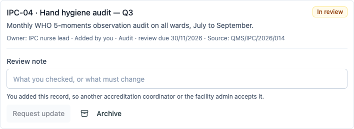 The coordinator can't accept her own record