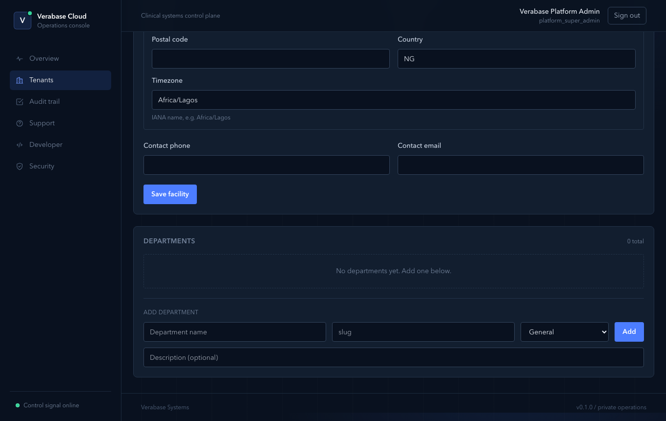 The new facility's page