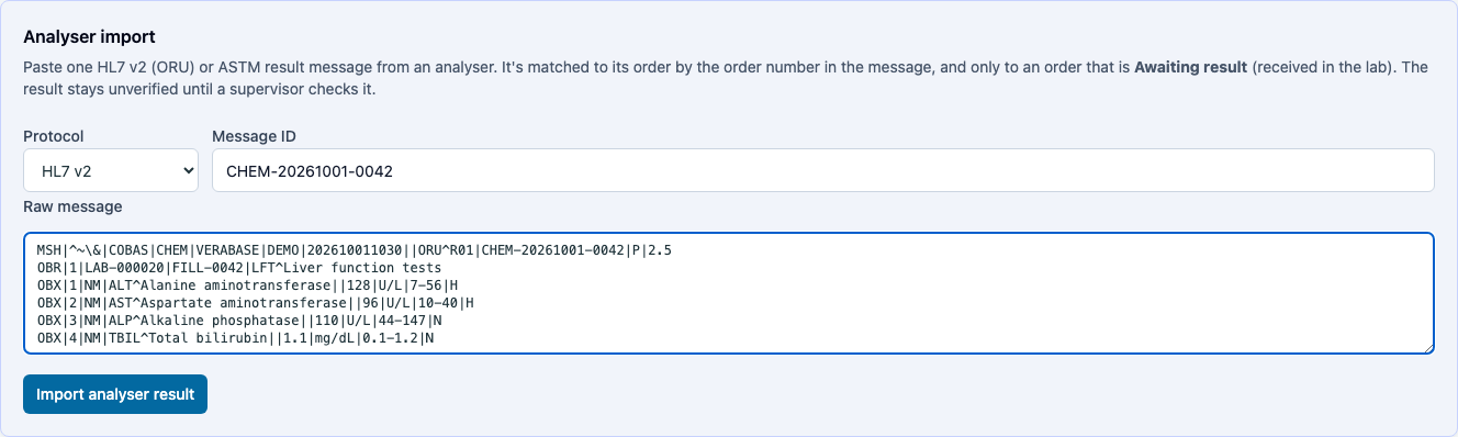 Importing an analyser message