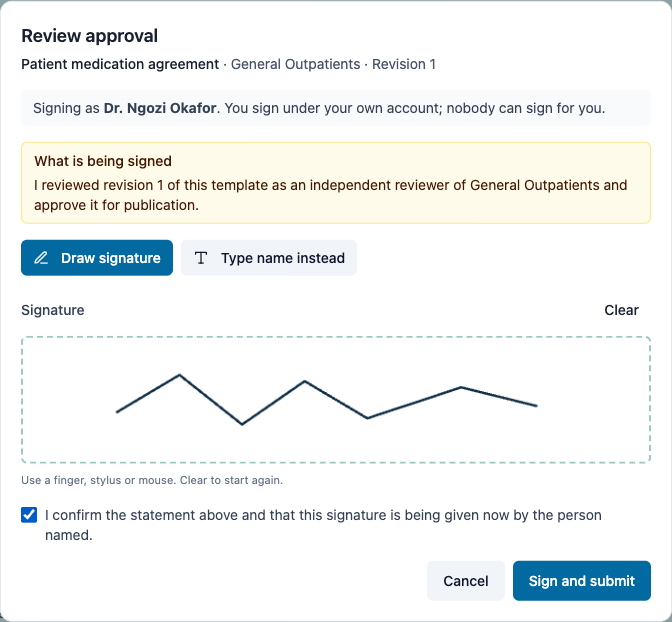 Approving with a signature