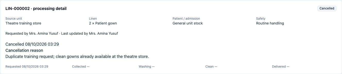 Cancelled general-stock request with its actual reason