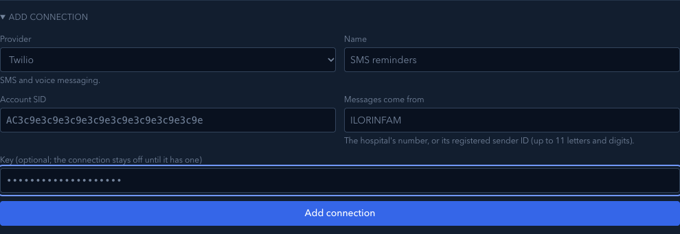The hospital's SMS account