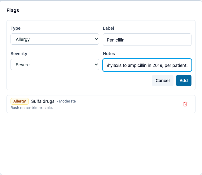 Adding an allergy flag