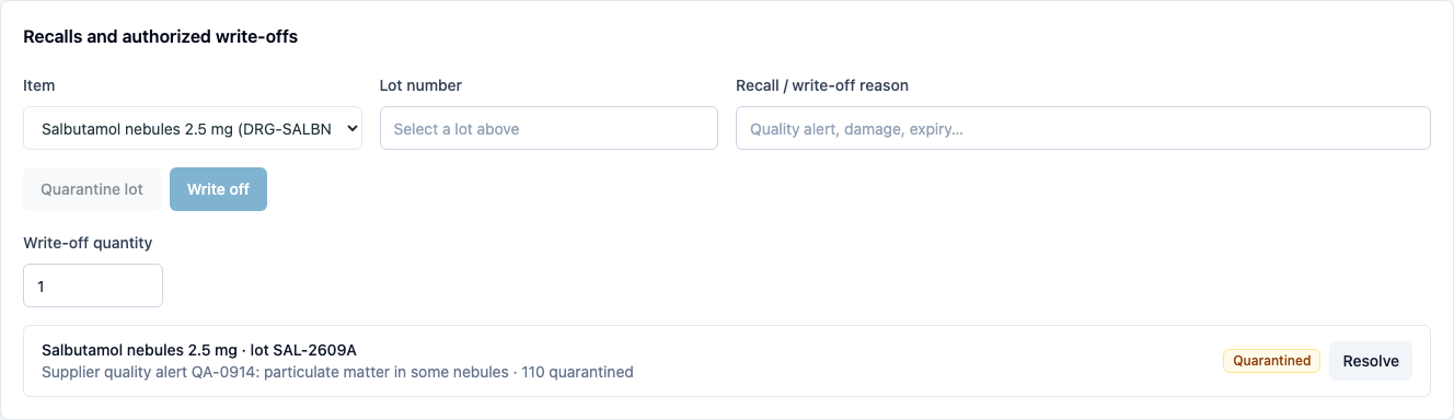 A lot quarantined