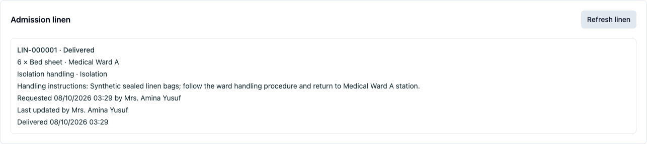 Nurse reviews delivered linen in the admission