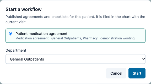 Starting the agreement in the chart