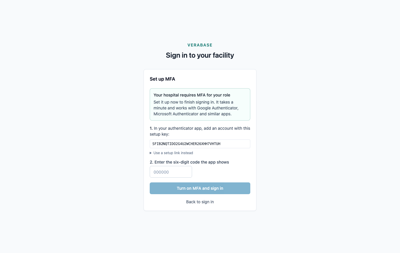 First sign-in: setting up MFA