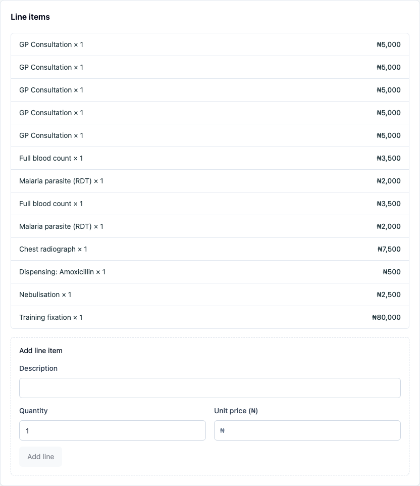 Procedure charge on the patient's invoice