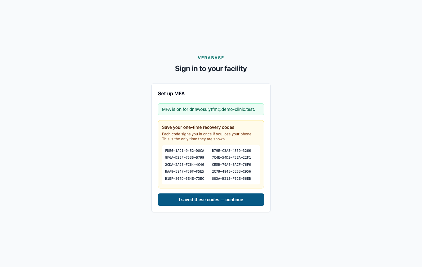 First sign-in: recovery codes