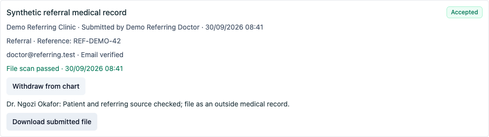 Accepted referral record with its source reference