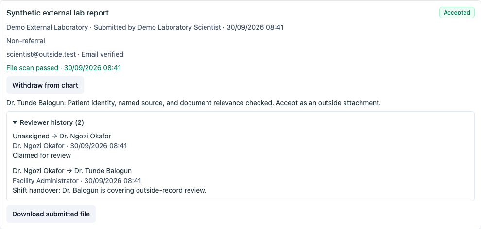 Reviewer history remains attached to the accepted document entry