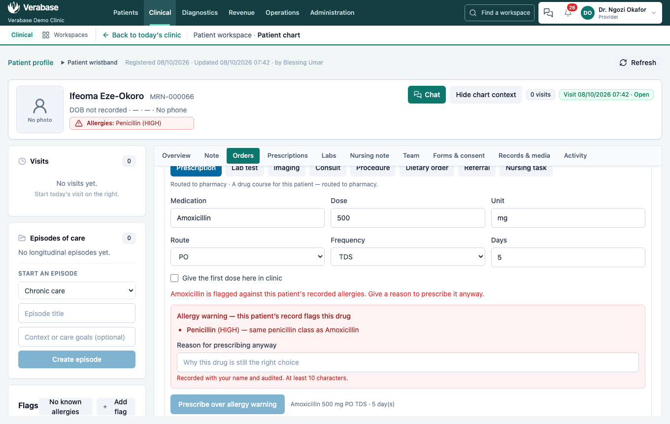 The allergy from registration stops the prescriber