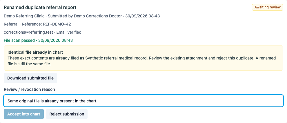 The same file cannot be filed again under a different title