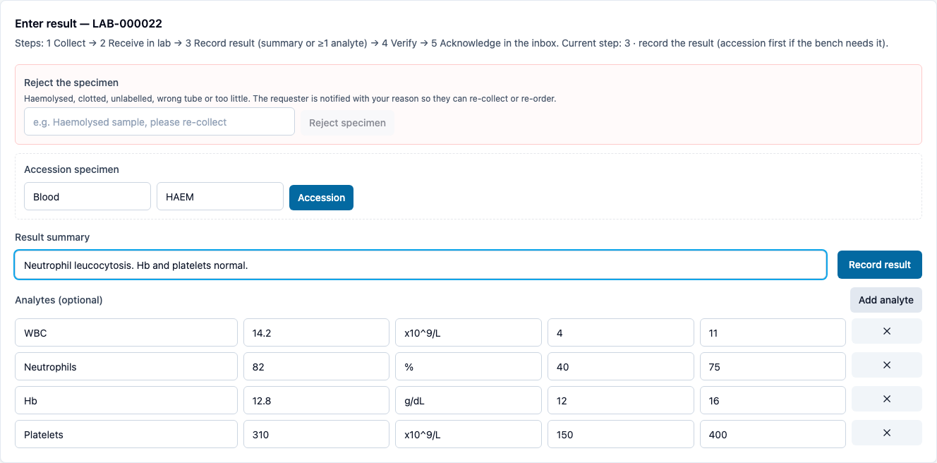 Entering analytes