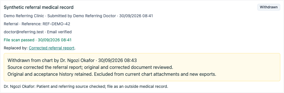 Earlier acceptance and the link to its replacement are retained